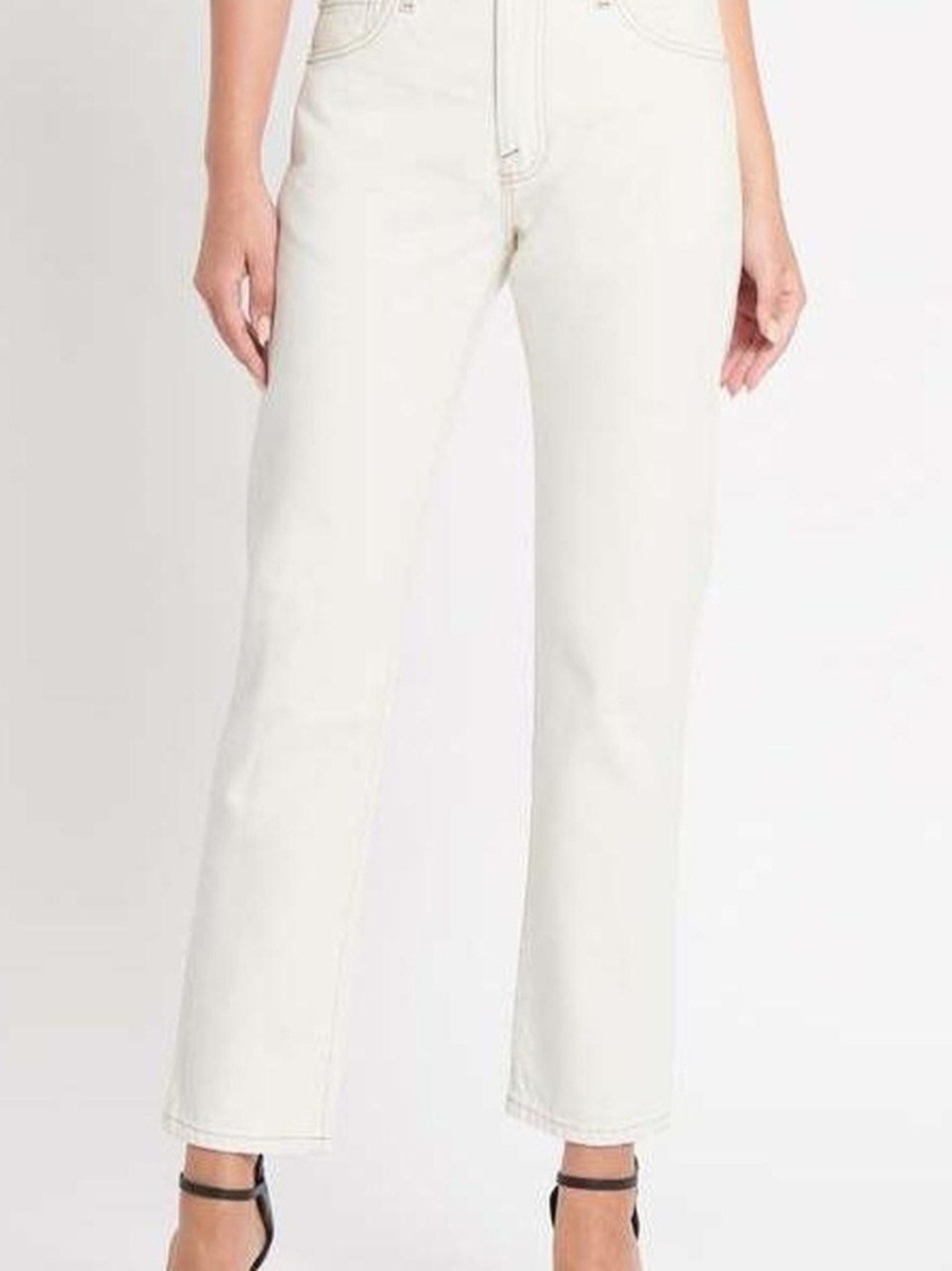 Frame Denim Cream Cropped Straight-Leg Jeans
